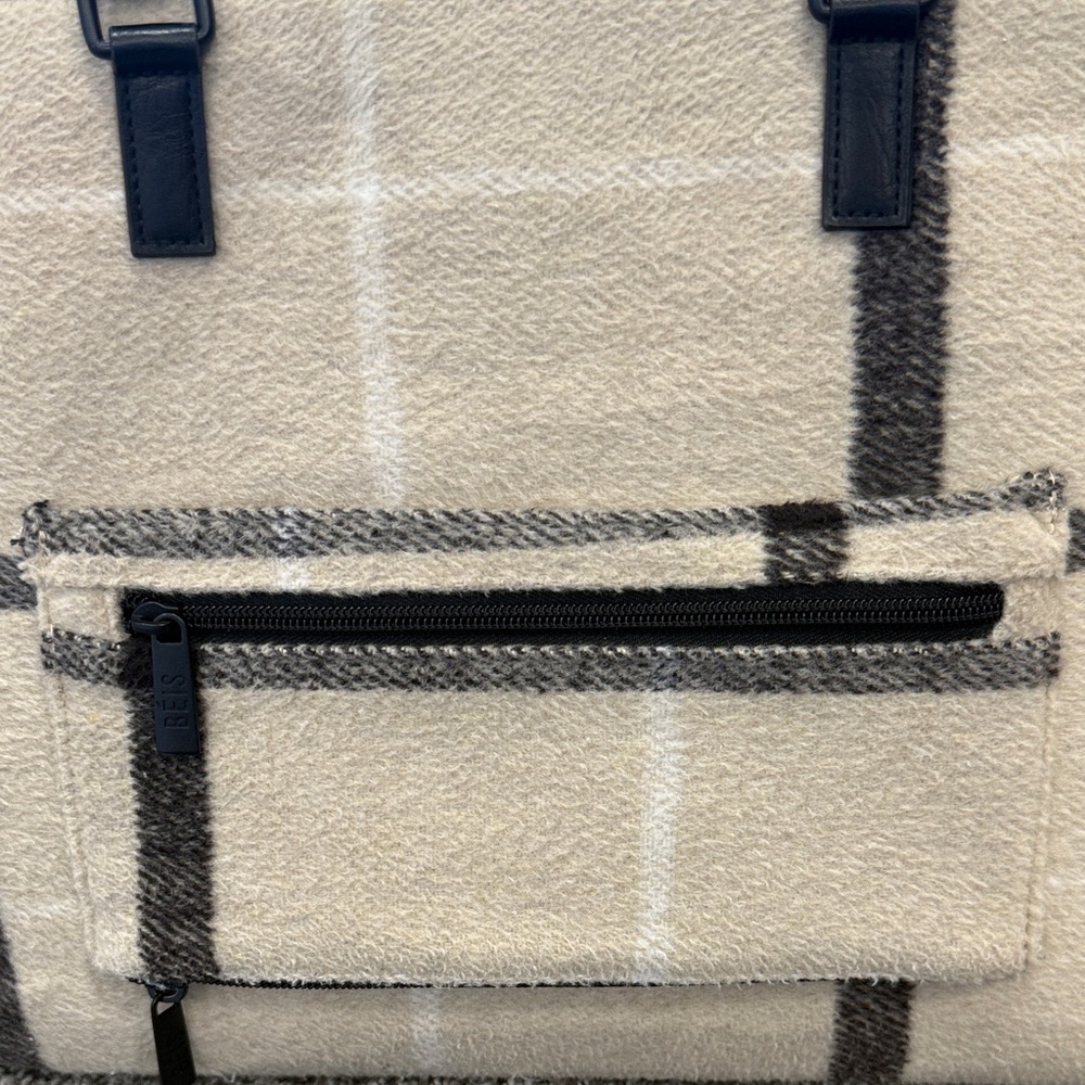BEIS Beige Plaid Tote with Black Handles - Picture 5 of 16